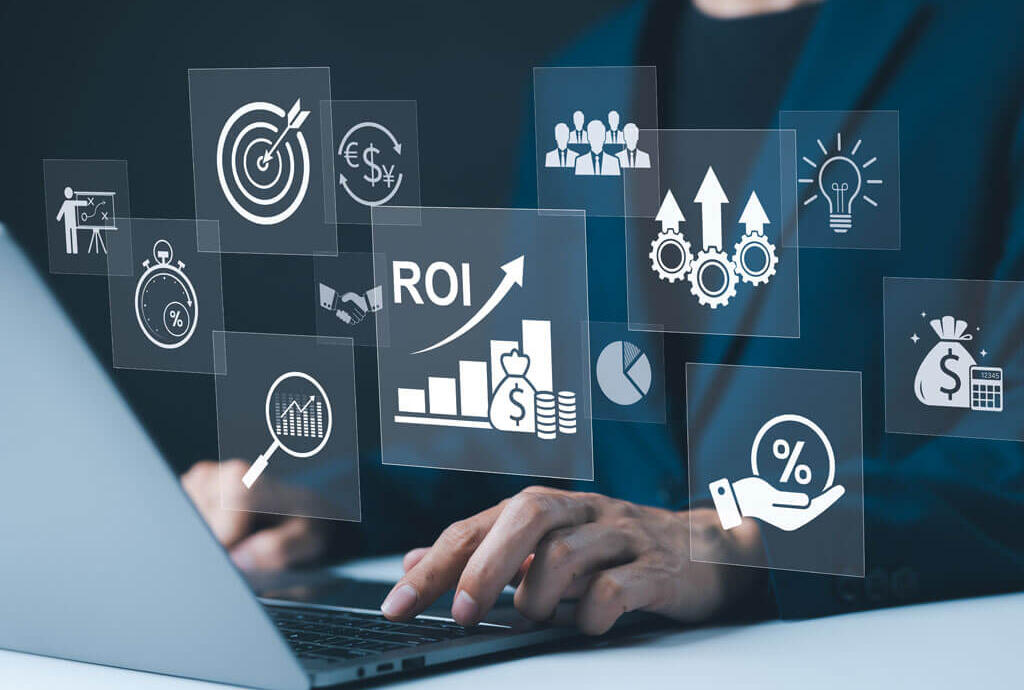 Illustration of website, SEO, ads, and analytics icons highlighting the benefits of managed marketing services.